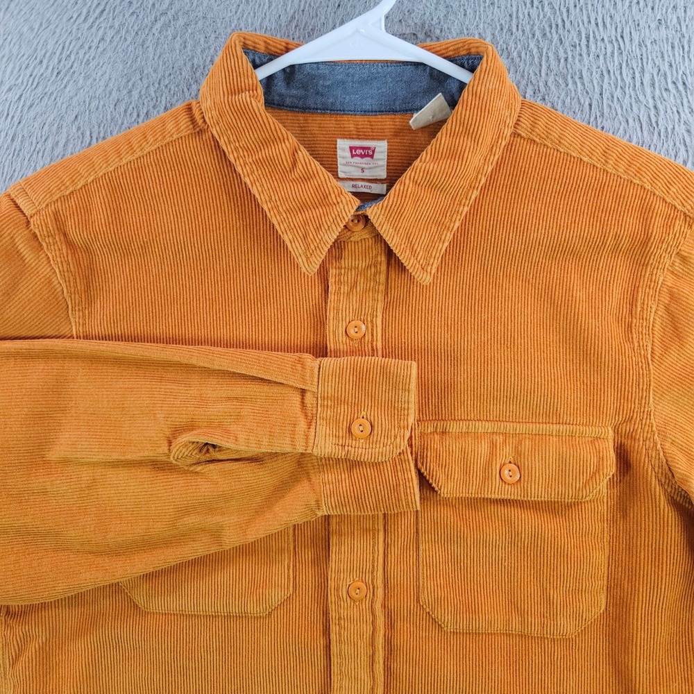 Levis Mens Relaxed Fit Corduroy Button Up Shirt Orange Small